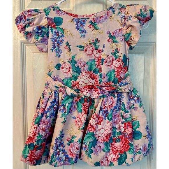 Vintage 80's "The Breakfast Club" Puff Bubble Hem Floral Toddler Girl Dress 5T - Picture 1 of 7